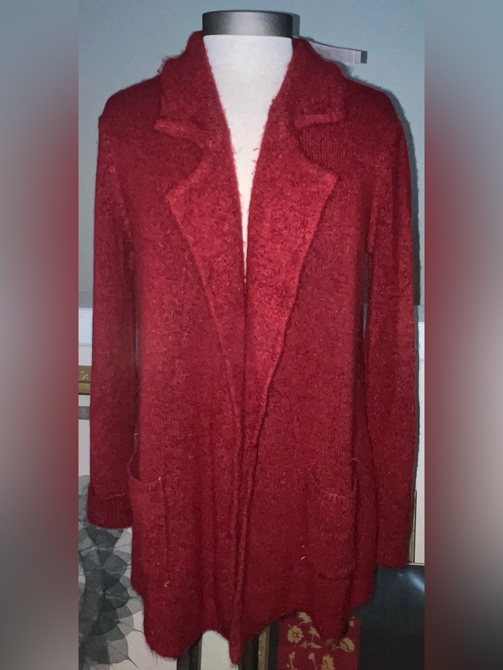 NEW DIRECTIONS XL Sweater Cardigan Spice Red Open-Front Soft Plush NWT Long